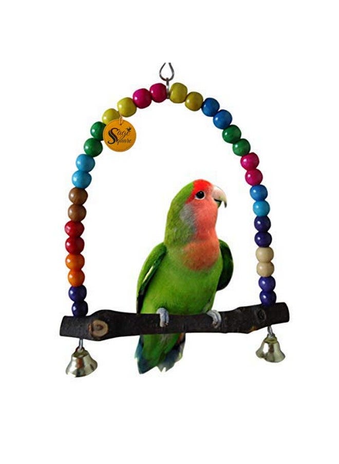 Sage Square Playful Wood Bead Hanging Swing Toy For Small And Medium Birds (Random Colour)  - Image 1