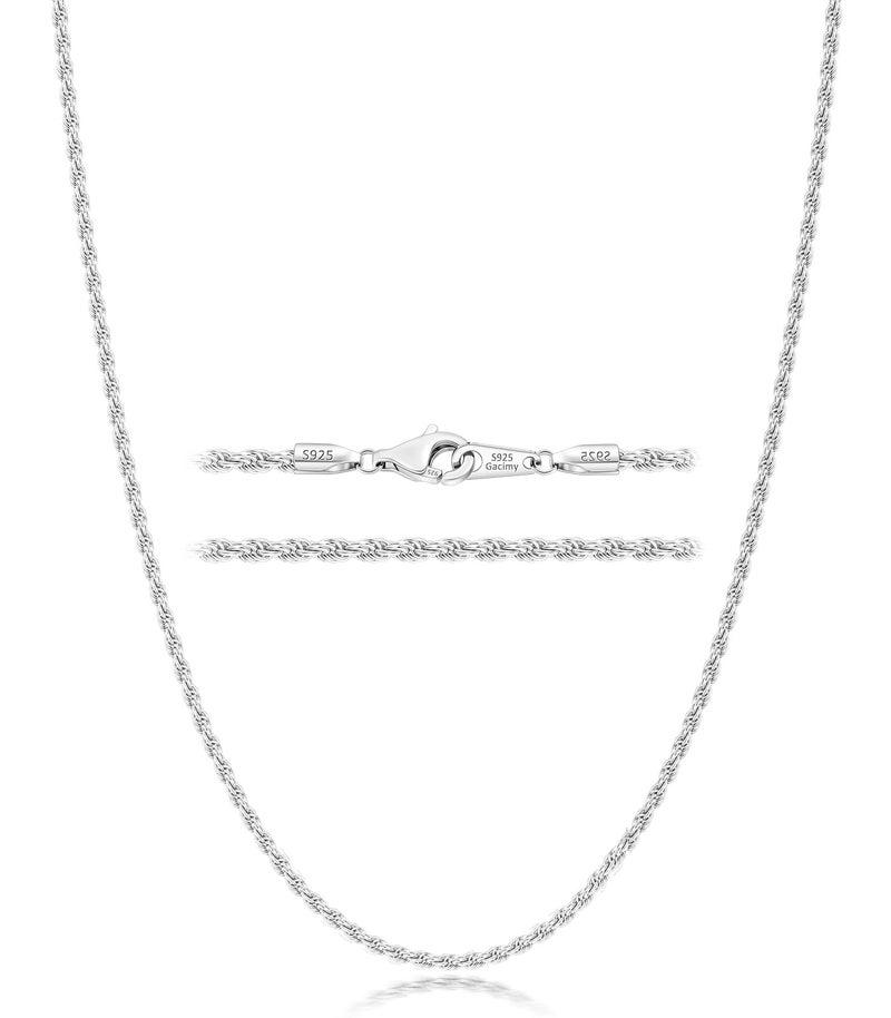 Gacimy 925 Sterling Silver Rope Chain for Women, 1.8mm Thick Silver Chain Necklaces for Women Men, 18 Inches Rope Necklace - Image 1