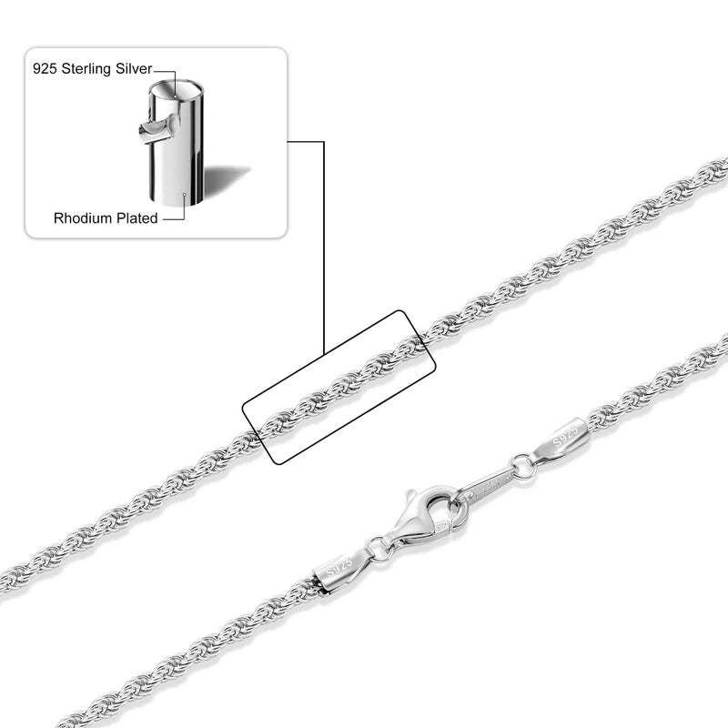 Gacimy 925 Sterling Silver Rope Chain for Women, 1.8mm Thick Silver Chain Necklaces for Women Men, 18 Inches Rope Necklace - Image 5