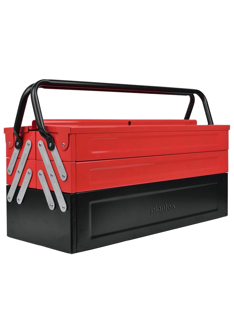 plantex Plantex Tool Box for HomeSturdy Tools Box With Large CapacityEmpty Tool BoxTool Organizer for Carpenter Garage And Home Essential Tools 5 Compartments Red Black Metal  - Image 1