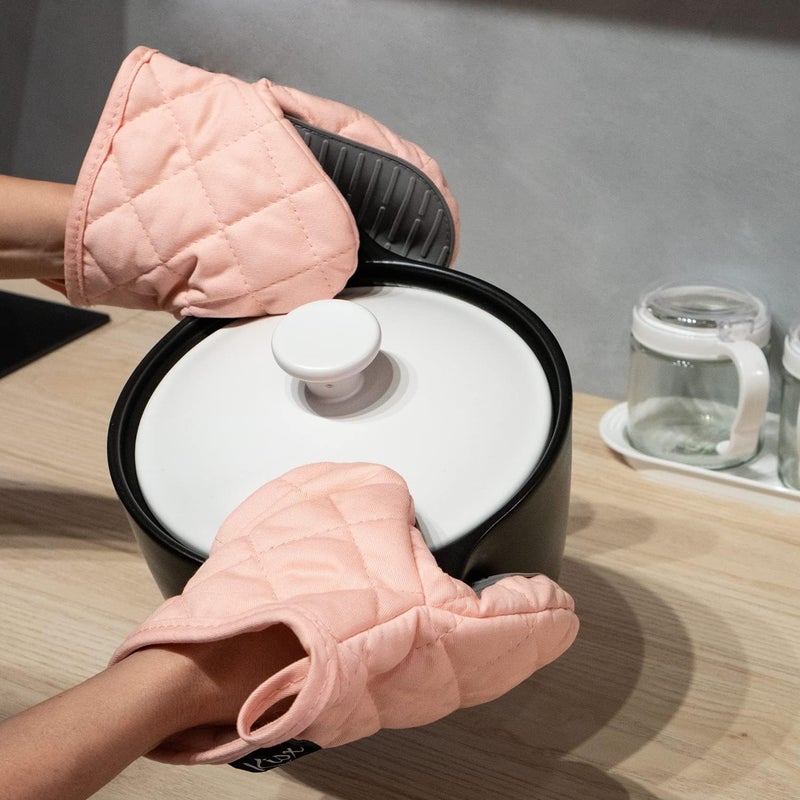 Kisx Pink Silicone Oven Mitts & Pot Holders Set - Heat Resistant, Mini Kitchen Gloves for Cooking - Image 5
