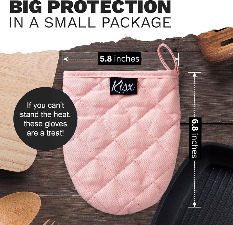Kisx Pink Silicone Oven Mitts & Pot Holders Set - Heat Resistant, Mini Kitchen Gloves for Cooking - Image 2