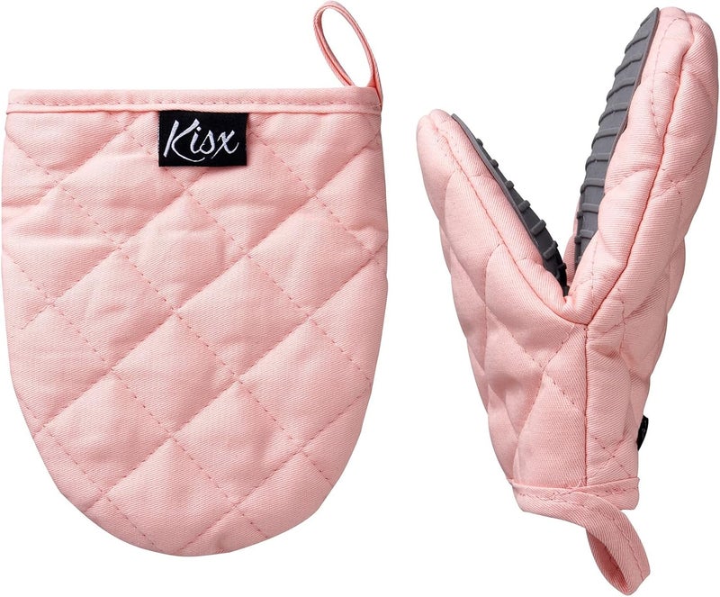 Kisx Pink Silicone Oven Mitts & Pot Holders Set - Heat Resistant, Mini Kitchen Gloves for Cooking - Image 1