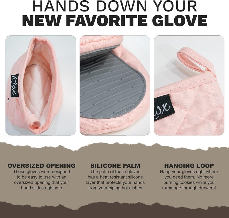 Kisx Pink Silicone Oven Mitts & Pot Holders Set - Heat Resistant, Mini Kitchen Gloves for Cooking - Image 3