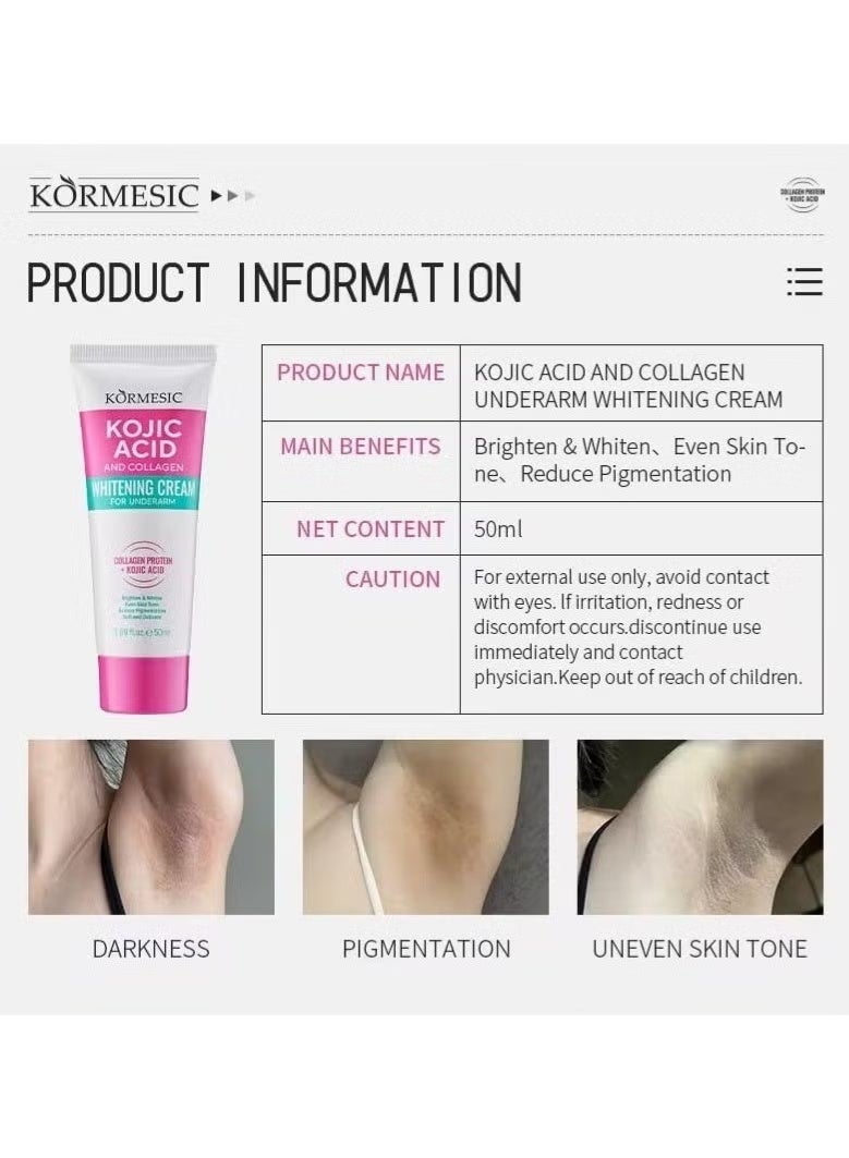 Kormesic Kojic Acid and Collagen Whitening Cream for Underarm, reduce the appearance of dark spots and uneven pigmentation, 50ml - Image 4