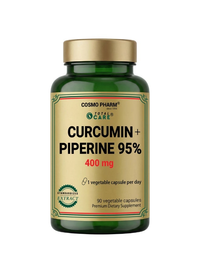 Cosmo Pharm Curcumin + Piperine 95% 400mg with C3 Complex | Supports Joints & Antioxidant Defense | 90 Vegetable Capsules - Image 1