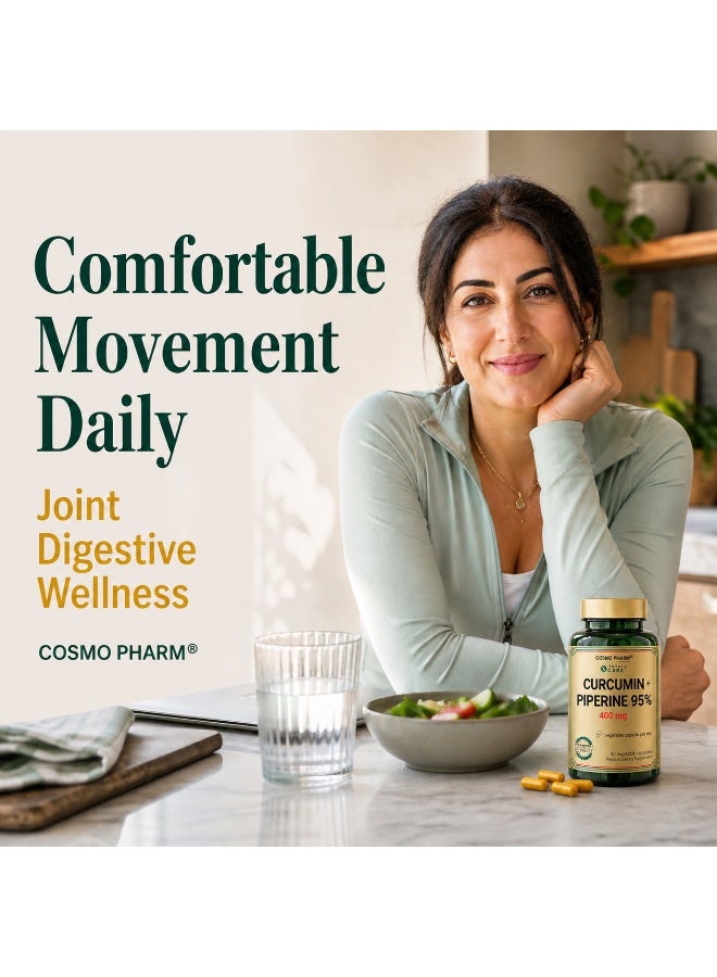 Cosmo Pharm Curcumin + Piperine 95% 400mg with C3 Complex | Supports Joints & Antioxidant Defense | 90 Vegetable Capsules - Image 4