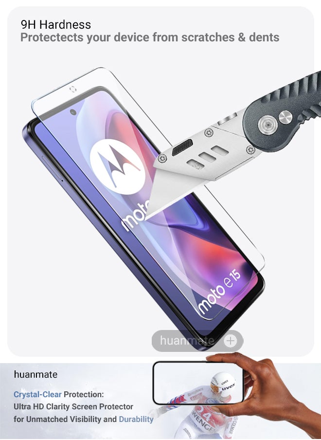 2 Pieces Motorola Moto E15 Tempered Glass Screen Protector – High Transparency, Delicate Touch, Anti-Explosion, Smooth Arc Edges, Easy Installation, Screen Protector for Motorola Moto E15