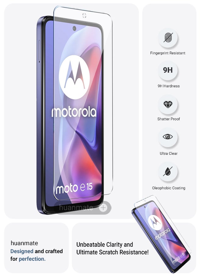 2 Pieces Motorola Moto E15 Tempered Glass Screen Protector – High Transparency, Delicate Touch, Anti-Explosion, Smooth Arc Edges, Easy Installation, Screen Protector for Motorola Moto E15