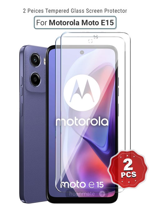 2 Pieces Motorola Moto E15 Tempered Glass Screen Protector – High Transparency, Delicate Touch, Anti-Explosion, Smooth Arc Edges, Easy Installation, Screen Protector for Motorola Moto E15