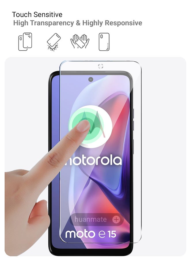 2 Pieces Motorola Moto E15 Tempered Glass Screen Protector – High Transparency, Delicate Touch, Anti-Explosion, Smooth Arc Edges, Easy Installation, Screen Protector for Motorola Moto E15