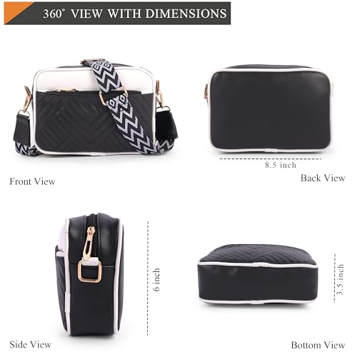 ADISA Women's Girls Color Block Cross Body Sling Bag with Printed Belt (SL5150-BLA-WHI) - Image 2