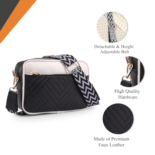 ADISA Women's Girls Color Block Cross Body Sling Bag with Printed Belt (SL5150-BLA-WHI) - Image 3