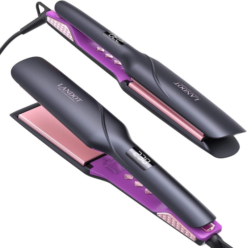 LANDOT Wide Flat Iron Hair Straightener for Fast Styling Thick/Long/Coarse Hair: 1-3/4 Inch Ceramic Straightener for Less Frizz, Smoother Shinier Results - Dual Voltage & 12 Temp Setting 120-230°C - Image 1