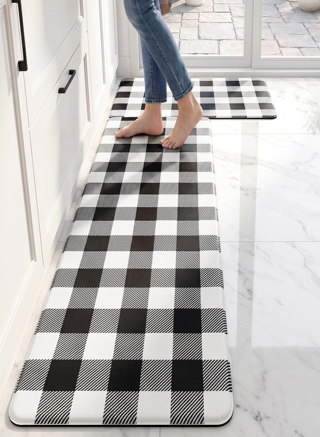 VivaNest Black Buffalo Check Plaid Grid Kitchen Rug Sets [2 PCs], Anti-Fatigue, Waterproof Non-Slip Kitchen Mats Heavy Duty Ergonomic Comfort Foam Rug for Floor, Home, Laundry,17.3"x29"+17.3"x47" - Image 1