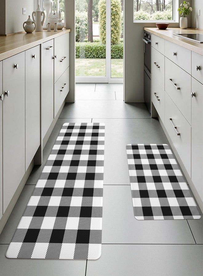 VivaNest Black Buffalo Check Plaid Grid Kitchen Rug Sets [2 PCs], Anti-Fatigue, Waterproof Non-Slip Kitchen Mats Heavy Duty Ergonomic Comfort Foam Rug for Floor, Home, Laundry,17.3"x29"+17.3"x47" - Image 3