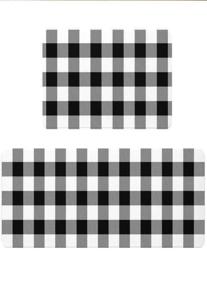 VivaNest Black Buffalo Check Plaid Grid Kitchen Rug Sets [2 PCs], Anti-Fatigue, Waterproof Non-Slip Kitchen Mats Heavy Duty Ergonomic Comfort Foam Rug for Floor, Home, Laundry,17.3"x29"+17.3"x47" - Image 2