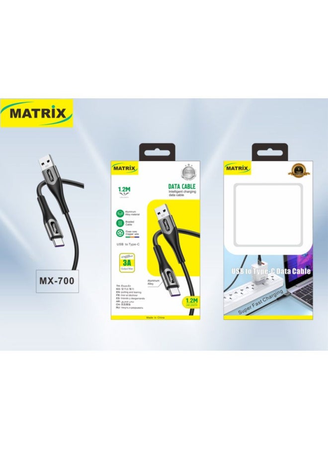 MATRIX Matrix Fast Charging USB to Type-C Braided Data Cable - 1.2 Meter - Black - MX 700 PD 