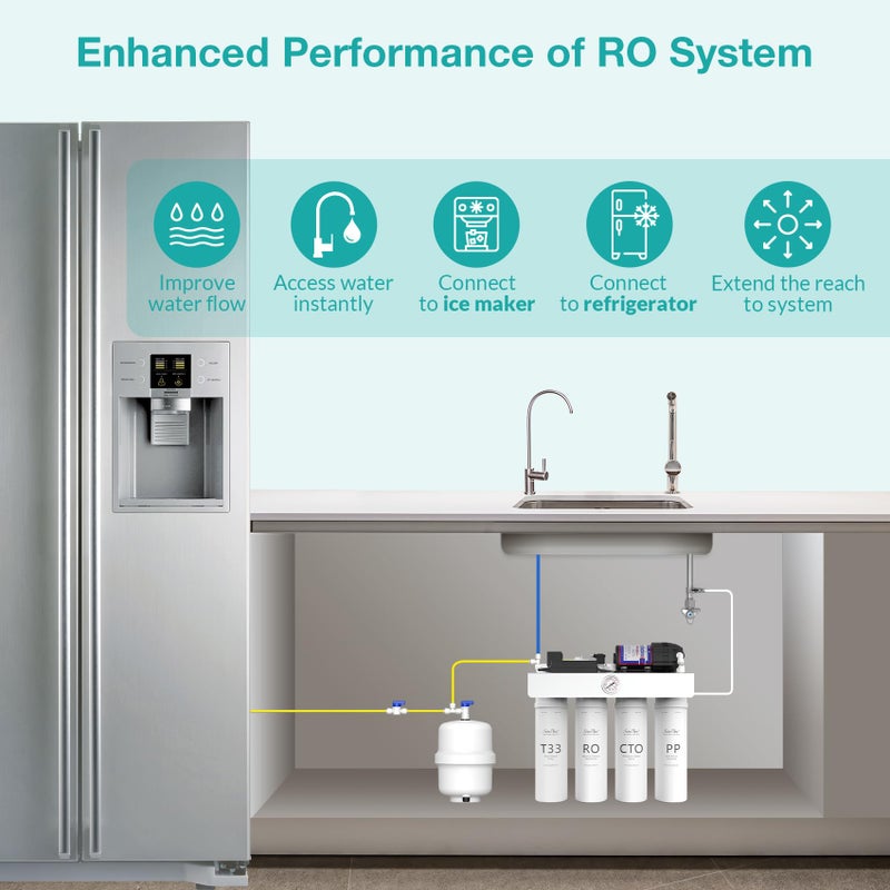 SimPure Small Water Pressure Tank for Tankless Reverse Osmosis System, RO Water Storage Tank with Fittings for Refrigerator, Ice Maker, Suitable for 1/4" and 3/8" Water Pipes - Image 2
