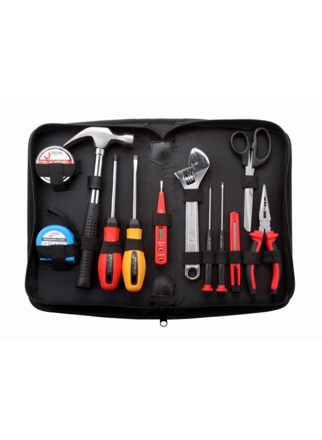 jetechtool Jetech 12-Piece Tool Bag Set, With Screwdrivers, Hammer, Pliers, Adjustable Wrench Tester & Accessories, Home Tools & Repair Kit with Portable Nylon Pouch – JEP-F12 - Image 1