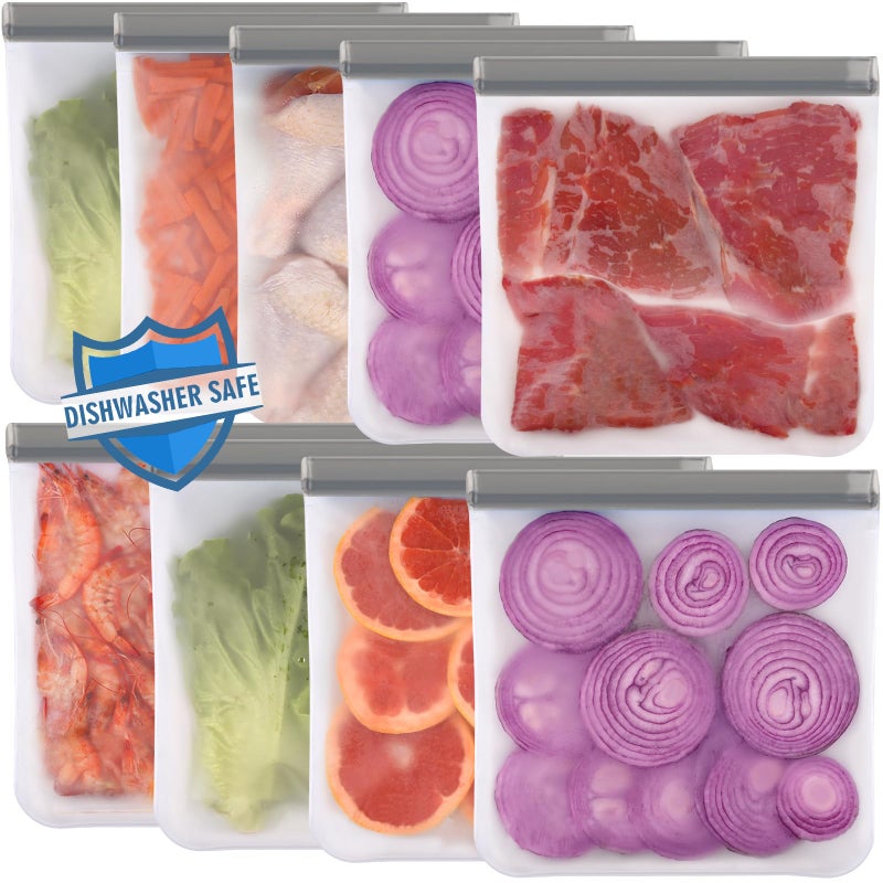 Lerine 9 Pack Reusable Gallon Freezer Bags Dishwasher Safe  BPA Free Reusable freezer Bags 1 Gallon  Extra Thick Leakproof Food Storage Bags for Meal Prep  Fridge Kitchen Organization - Image 1