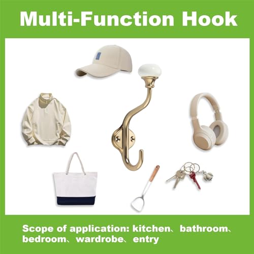 TUNNY Coat Hooks - 5 Pack Champagne Bronze Towel Hooks Robe Hooks Decorative Wall Hooks for Bathroom Bedroom Kitchen Towel Robe Clothes Cabinet Closet Bathroom Hardware - Image 5