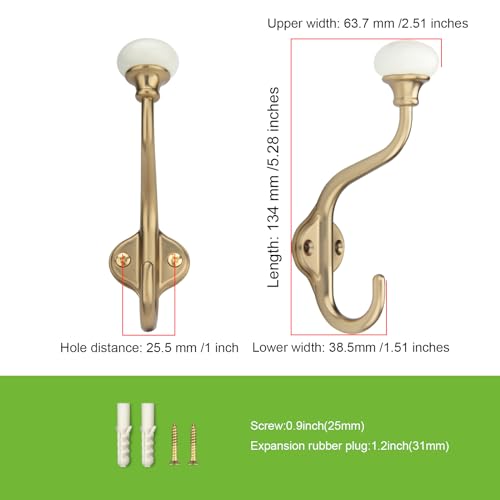 TUNNY Coat Hooks - 5 Pack Champagne Bronze Towel Hooks Robe Hooks Decorative Wall Hooks for Bathroom Bedroom Kitchen Towel Robe Clothes Cabinet Closet Bathroom Hardware - Image 2