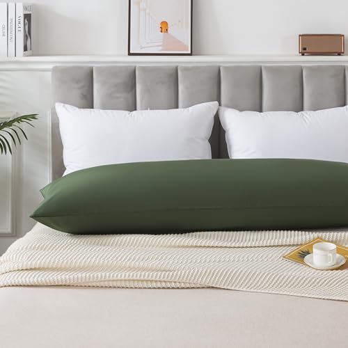 WhatsBedding Body Pillow Cover Cotton Fabric, Long Pillowcase Breathable & Skin-Friendly, Envelope Closure - Olive Green (20x54 inch) - Image 2