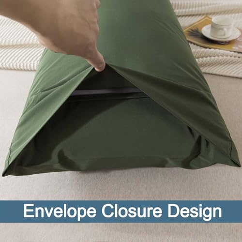 WhatsBedding Body Pillow Cover Cotton Fabric, Long Pillowcase Breathable & Skin-Friendly, Envelope Closure - Olive Green (20x54 inch) - Image 4