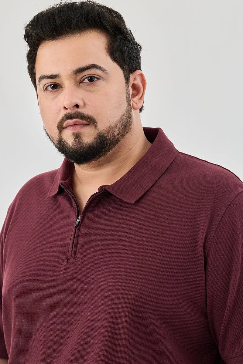 SNITCH 100% Cotton Plus Size Zipper Polo T-Shirt