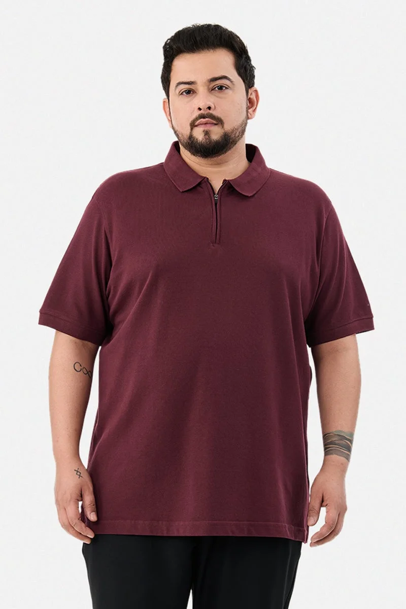 SNITCH 100% Cotton Plus Size Zipper Polo T-Shirt