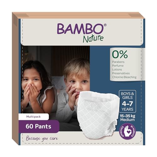 Bambo Nature Premium Dreamy Night Pants, Pull Up Pants, Eco-Labeled Night Time Diapers, Secure, Comfortable, Skin Friendly : Children Aged 4-7 Years, 60 Count