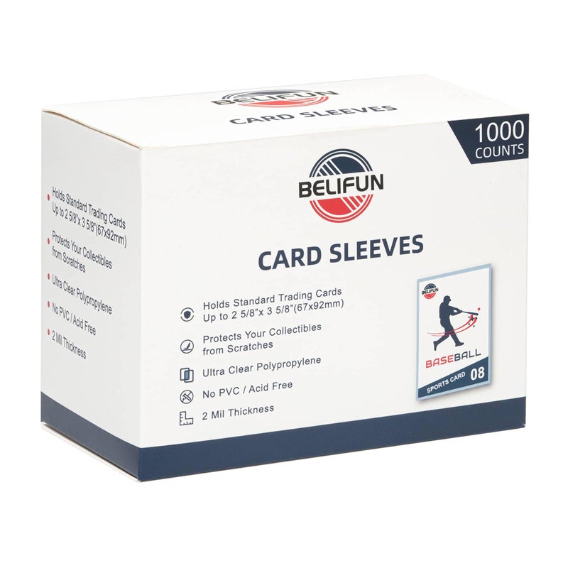 belifun 1000ct Soft Trading Card Sleeves - Clear Penny Sleeves, Toploaders for Trading Cards, Card Protector Sleeves for Standard Cards, Baseball Cards, Sports Cards, Game Cards, MTG, Football Cards - Image 1