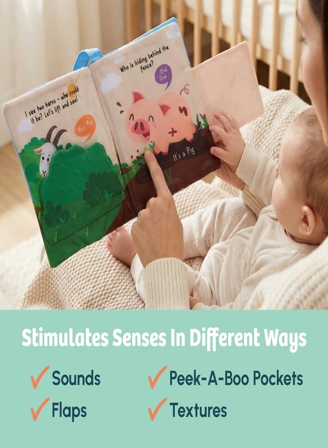 Curious Cub كتاب قماشي للأطفال من كيوريوس كاب، كتاب مزرعة بيكابو | كتب تصدر صوت طقطقة للأطفال | تجربة حسية باللمس | كتب للأطفال من عمر 0 إلى 6 أشهر | هدية تعليمية مبكرة للأولاد والبنات | للرضع والأطفال الصغار - Image 5