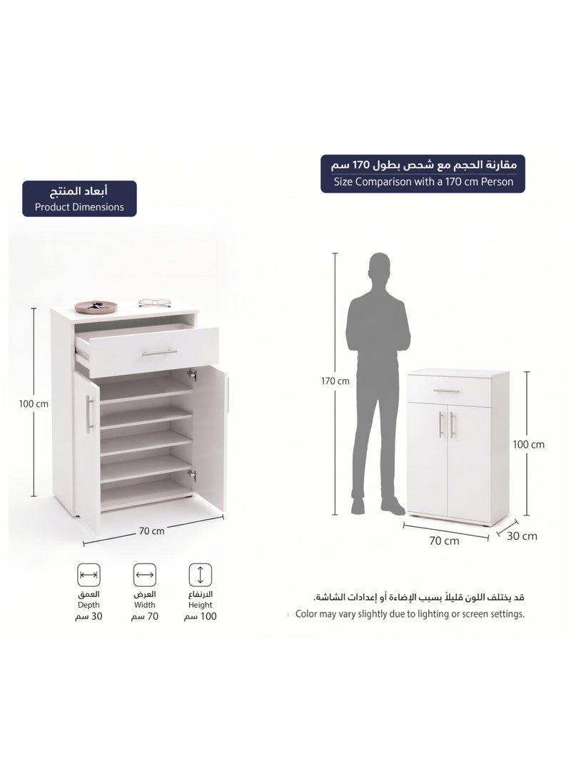 Furniture Store Modern shoe rack/shoe cabinet with a wide drawer and 5 shelves, MDF, in white, high-quality finish, from Furniture Store. - Image 4