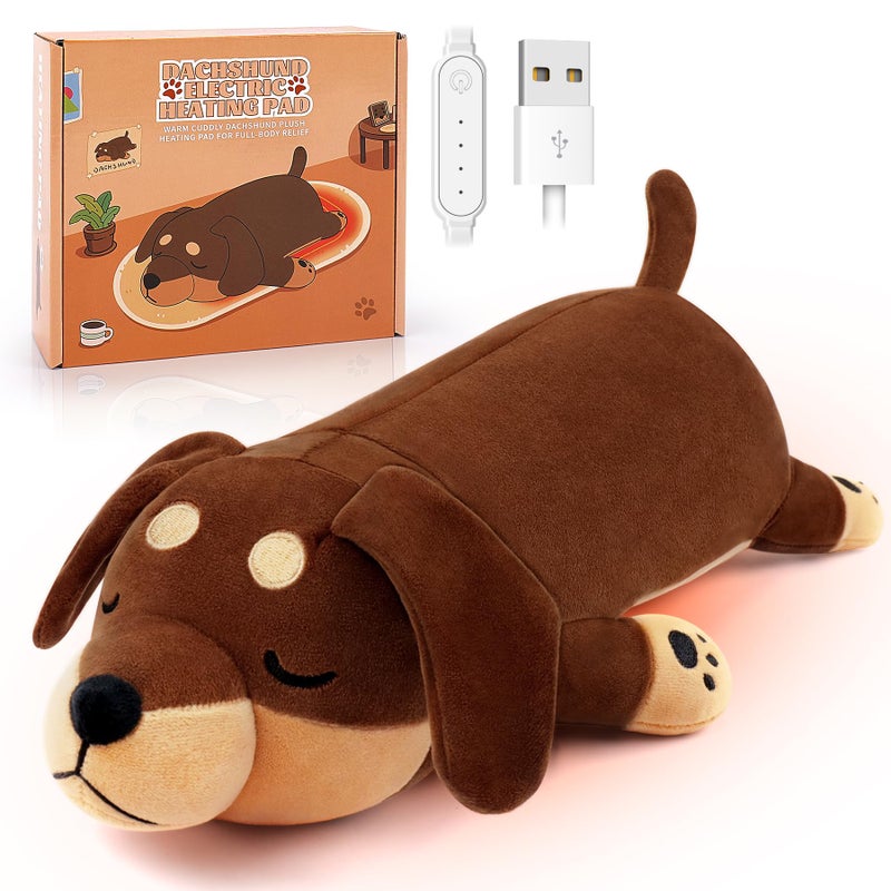 Auspicious beginning Electric Heating Pad for Period Cramps Cuddly Soft 14 Dachshund Dog Plush with a Hot Soft Belly USB Powered Stuffed Heating Pad for Pain Relief Weiner Dog Gift for Women Daughter Wife - Image 1