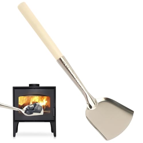 EMVANV Fireplace Ash Shovel, Long Handle Fire Pit Shovel, Pizza Oven Cleaner with Wooden Handle, Fireplace Trowel Charcoal Grill Ash Rake Gardening Fireplace Tools, for Household Camping Kicthen - Image 1