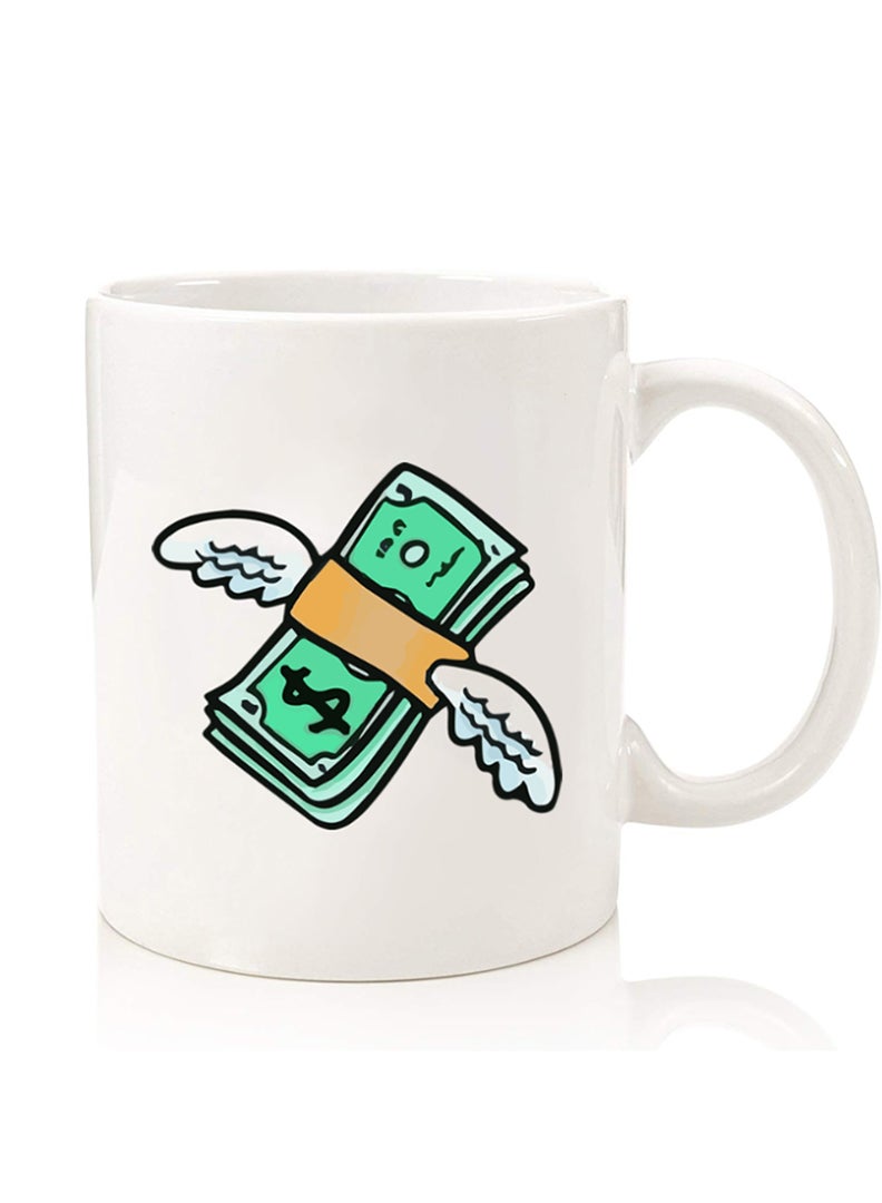 Theodor Premium Quality Two Sided Printed Coffee Mug Tea Cup For Home Office, Kids Men Women Flying Money - Image 1