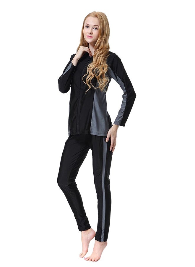 3-Piece Long Sleeve Swimsuit Set With Cap Black/Grey - Image 3