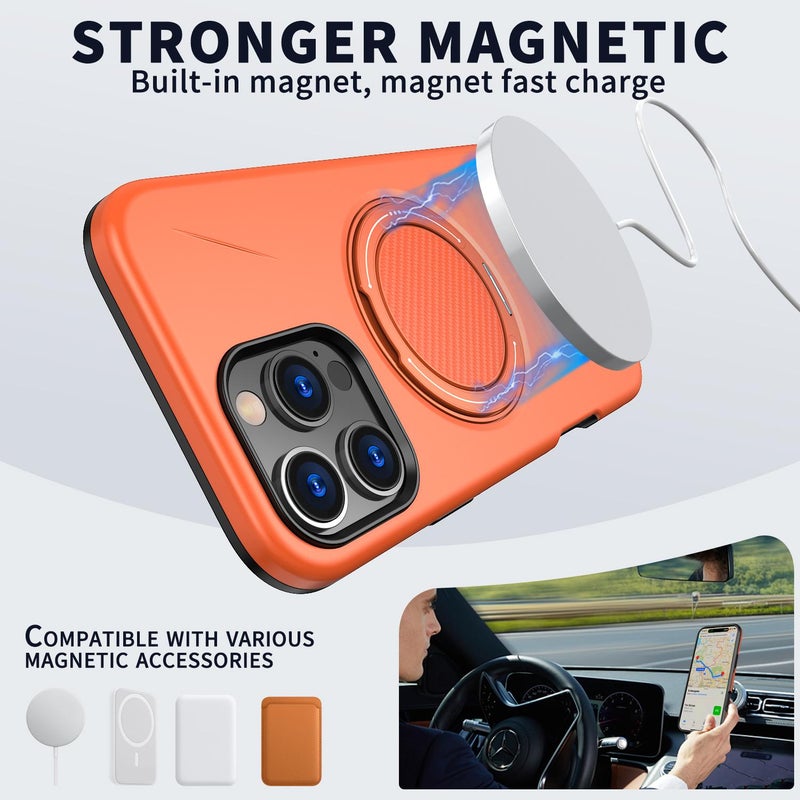 erorex For Iphone 14 Pro Max Magnetic Magsafe Rotation Holder Pc Phone Case(Orange) - Image 2