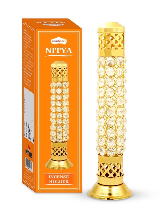 Shubh kart - Nitya Brass Crystal Incense Holder Agarbatti Stand - Image 1