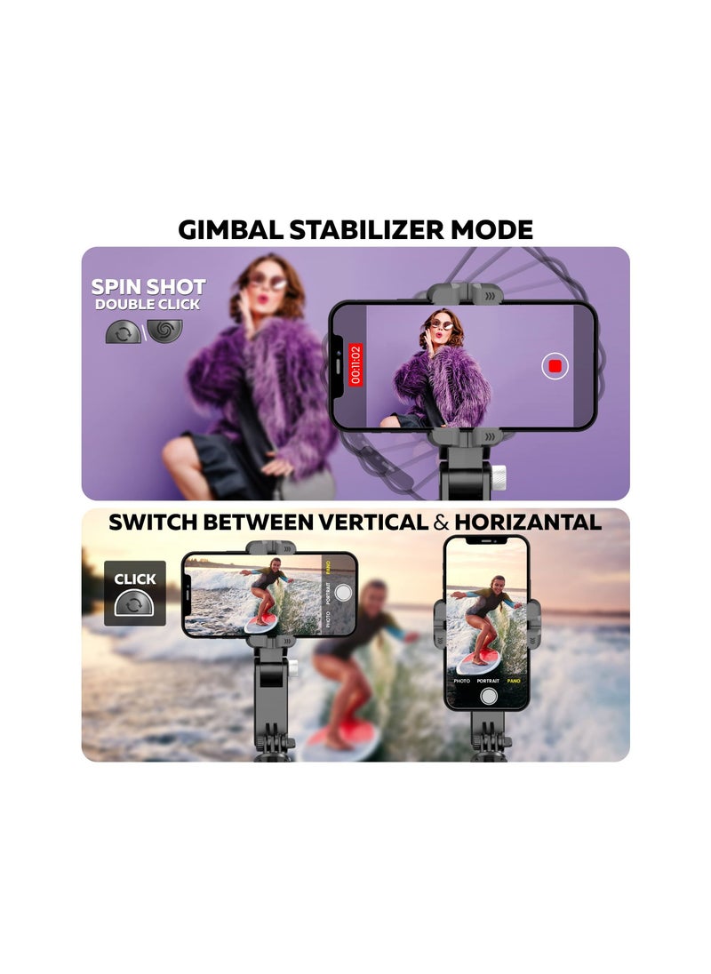 KASTWAVE - G2 Gimbal, with LED Fill Light, Anti-Shake 1-Axis Gimbal Stabilizer with 360° Rotation with Bluetooth Remote, Auto Balance for Vlog, for Live Video Recording, with App, Phone Gimbal Stabilizer - Image 1