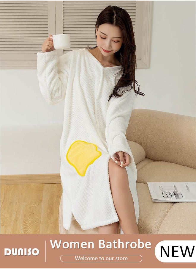 DUNISO - Women's Bath Robe, Wearable Bath Towel Wrap Shower Wrap Lightweight Long Knit Bathrobe, Soft Sleepwear Belted Bathrobe for Female - Image 1
