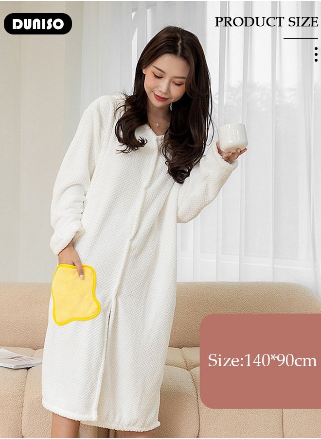 DUNISO - Women's Bath Robe, Wearable Bath Towel Wrap Shower Wrap Lightweight Long Knit Bathrobe, Soft Sleepwear Belted Bathrobe for Female - Image 1