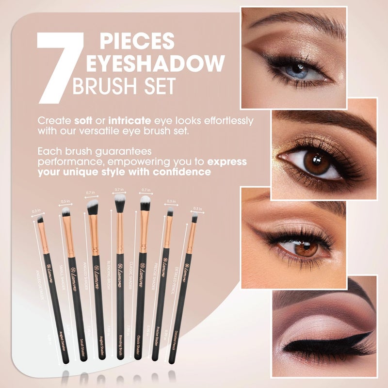 Lamora Eye Makeup Brushes Eyeshadow Brush Set - 7pcs Soft Synthetic Eyeshadow Blending Brush Kit - For Blending Eyeshadow, Eyeliner, Crease, Eyebrow - Long Lasting, Apply Better, Flawless Look Makeup - Image 3
