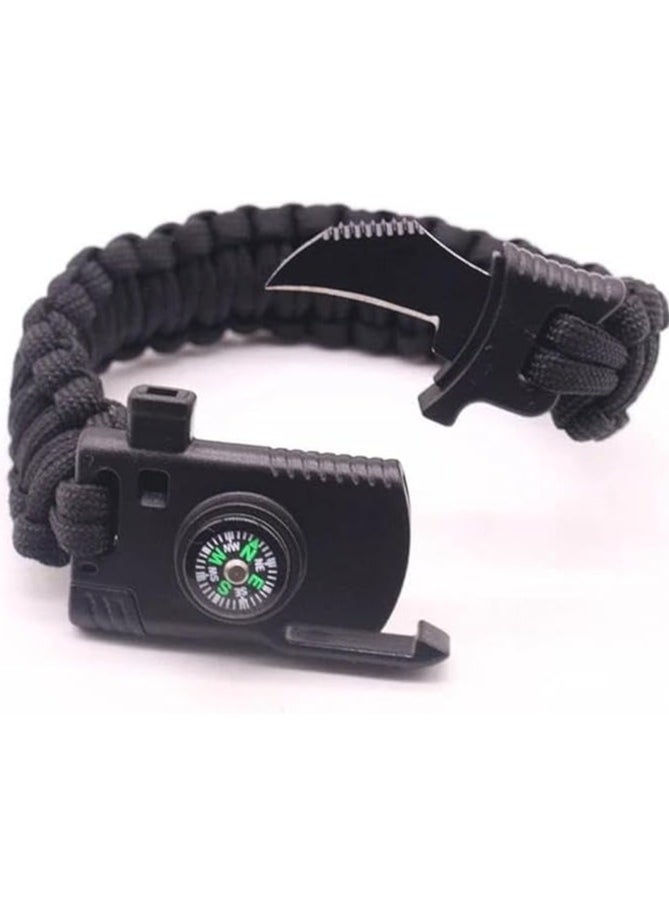 Generic - 5*1 Professional Multi-Purpose Survival Bracelet Includes Compass and Flint Whistle for Adults with High Fire Starter Perfect for Camping, Hiking, Fishing and Hunting Black Color - Image 1