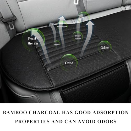 BWBWND Leather Car Seat Cover, Breathable Rear Seat Bottom Cushion Pad Filling Bamboo Charcoal, Comfortable Anti-Slip Vehicle Long Bench Cover with Storage Pockets, Car Accessories (Black) - Image 4
