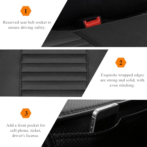 BWBWND Leather Car Seat Cover, Breathable Rear Seat Bottom Cushion Pad Filling Bamboo Charcoal, Comfortable Anti-Slip Vehicle Long Bench Cover with Storage Pockets, Car Accessories (Black) - Image 5
