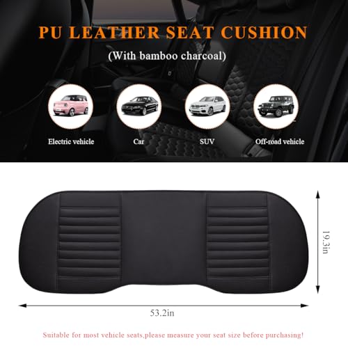 BWBWND Leather Car Seat Cover, Breathable Rear Seat Bottom Cushion Pad Filling Bamboo Charcoal, Comfortable Anti-Slip Vehicle Long Bench Cover with Storage Pockets, Car Accessories (Black) - Image 2