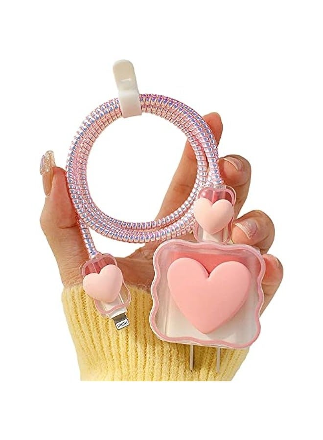 Cute Cartoon Series 3D Fast Charger Protector for iPhone 18W 20W iPhone iPad 11-15 Pro Max Protective Cover for Fast Charging Cable Protective Cover for USB and USB C Data Cable (Love Pink)  - Image 1